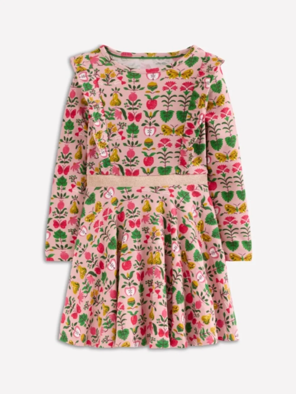 Mini Boden - Pink Autumn Tapestry Cora Twirly Jersey Dress, Size 8-9y